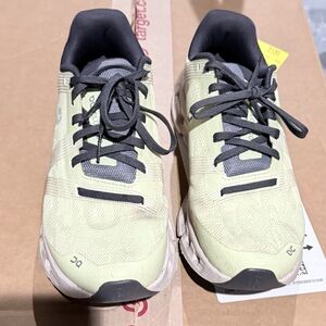 On Running Athletic Shoes in Light Green and Gray